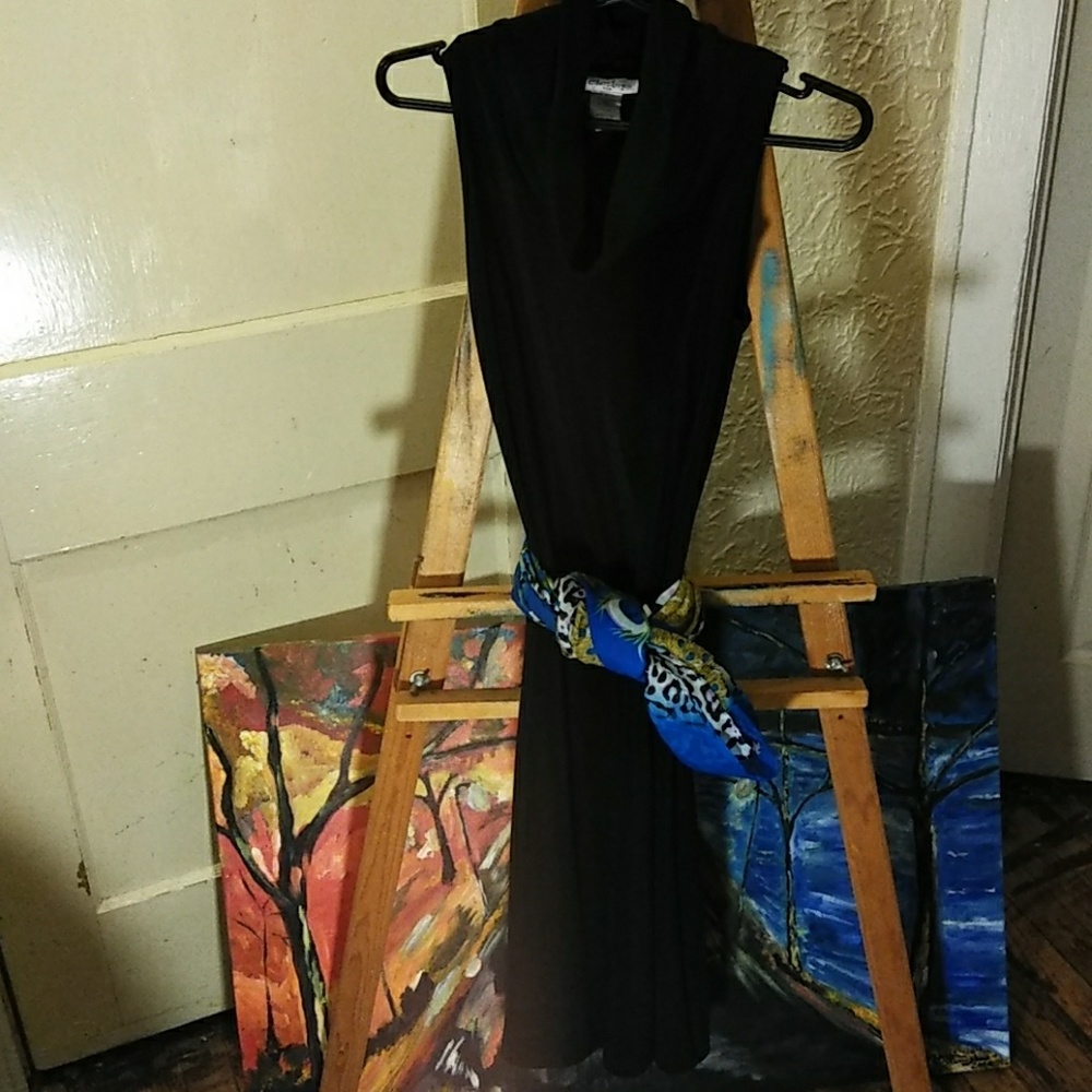 Chelsey Black Straight Cow Neck Dress